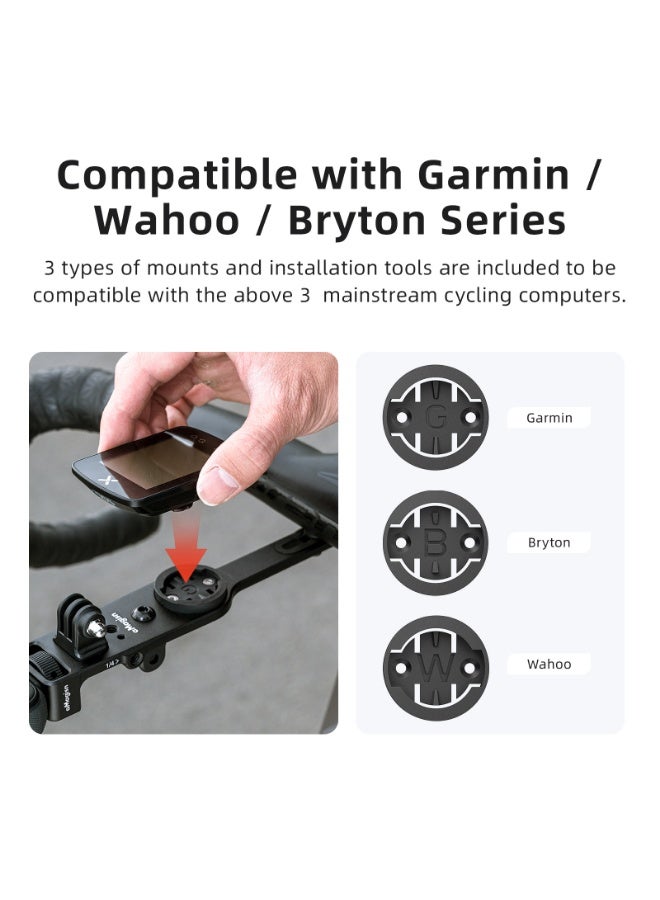 aMagisn حامل كمبيوتر الدراجة لِمقود الدراجة، قاعدة تثبيت من سبائك الألومنيوم، متوافق مع Garmin وWahoo وBryton، مزوّد بسن لولبي 1/4 وواجهة كاميرا أكشن ثلاثية الشُعب(مقود مدمج) - Image 5